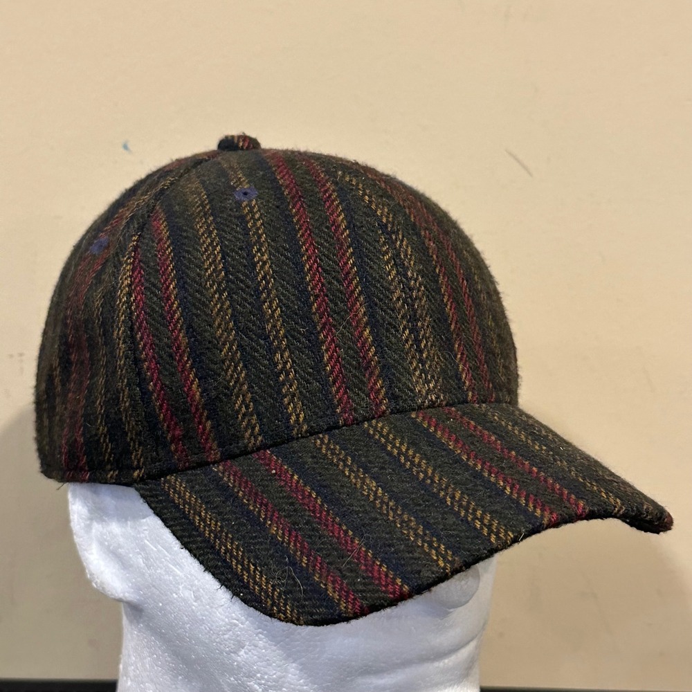 Goodfellow & Co Mens Striped Herringbone Baseball Cap Leather Strap Olive Multi
